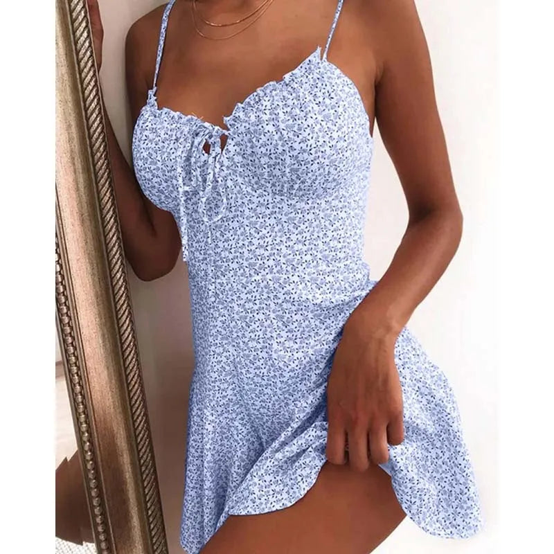 Floral Print A-Line Mini Dress – Sexy Strapless Backless Boho Beach Dress