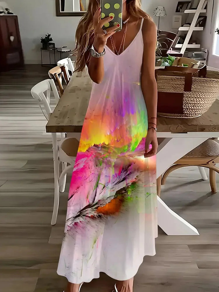 Hawaiian Floral Suspender Dress – Sexy V-Neck Party & Evening Dress