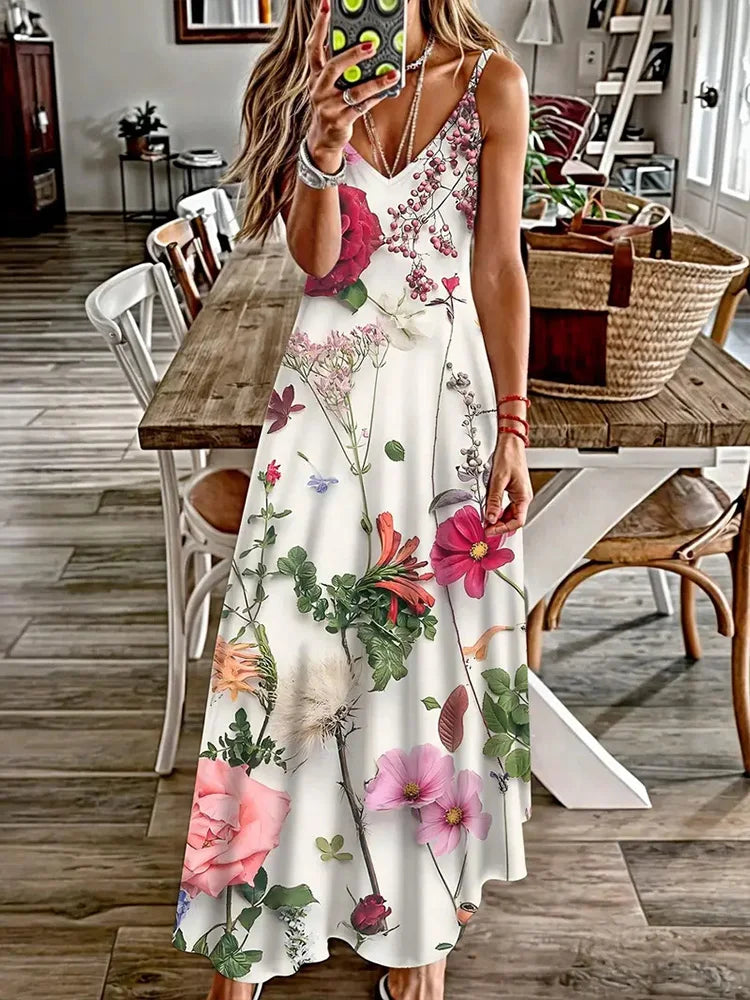 Hawaiian Floral Suspender Dress – Sexy V-Neck Party & Evening Dress