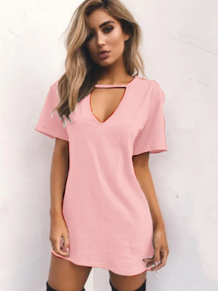 Sexy Elegant Wrap Mini Dress – Deep V Neck Cut-Out Loose Fit Short Sleeve Dress