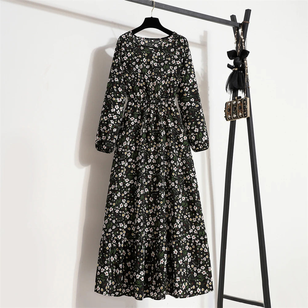 Spring Summer Women’s Floral Maxi Dress – Casual Full Sleeve Boho Beach Party Dress