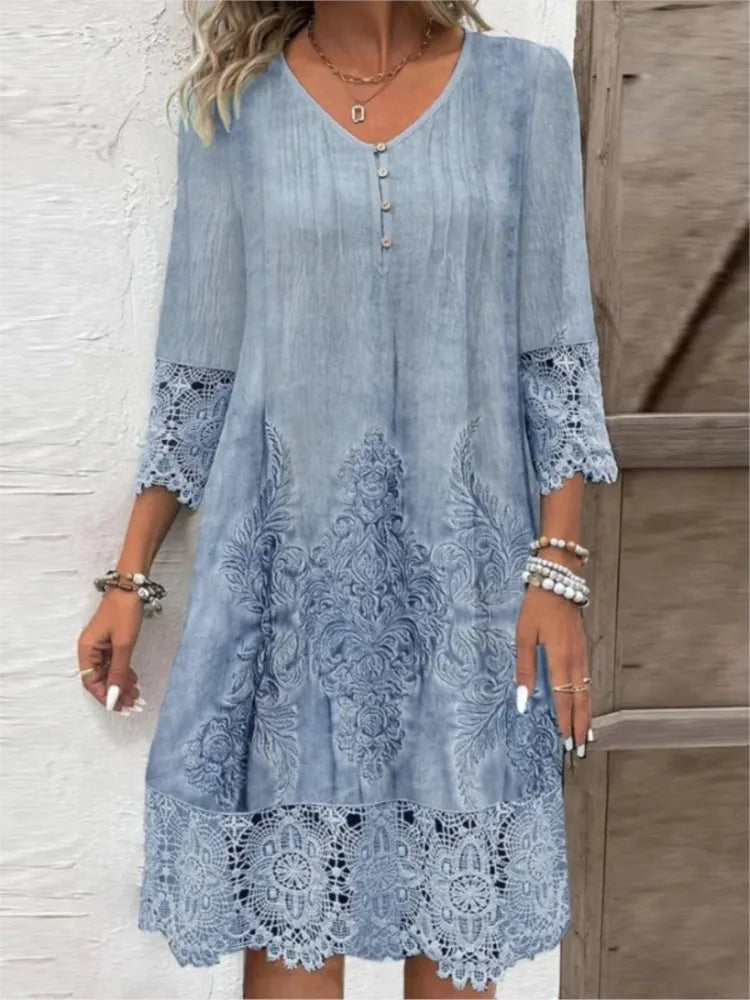 Women’s Spring Summer Lace Dress – Sexy Hollow Fashion Knee-Length Dress