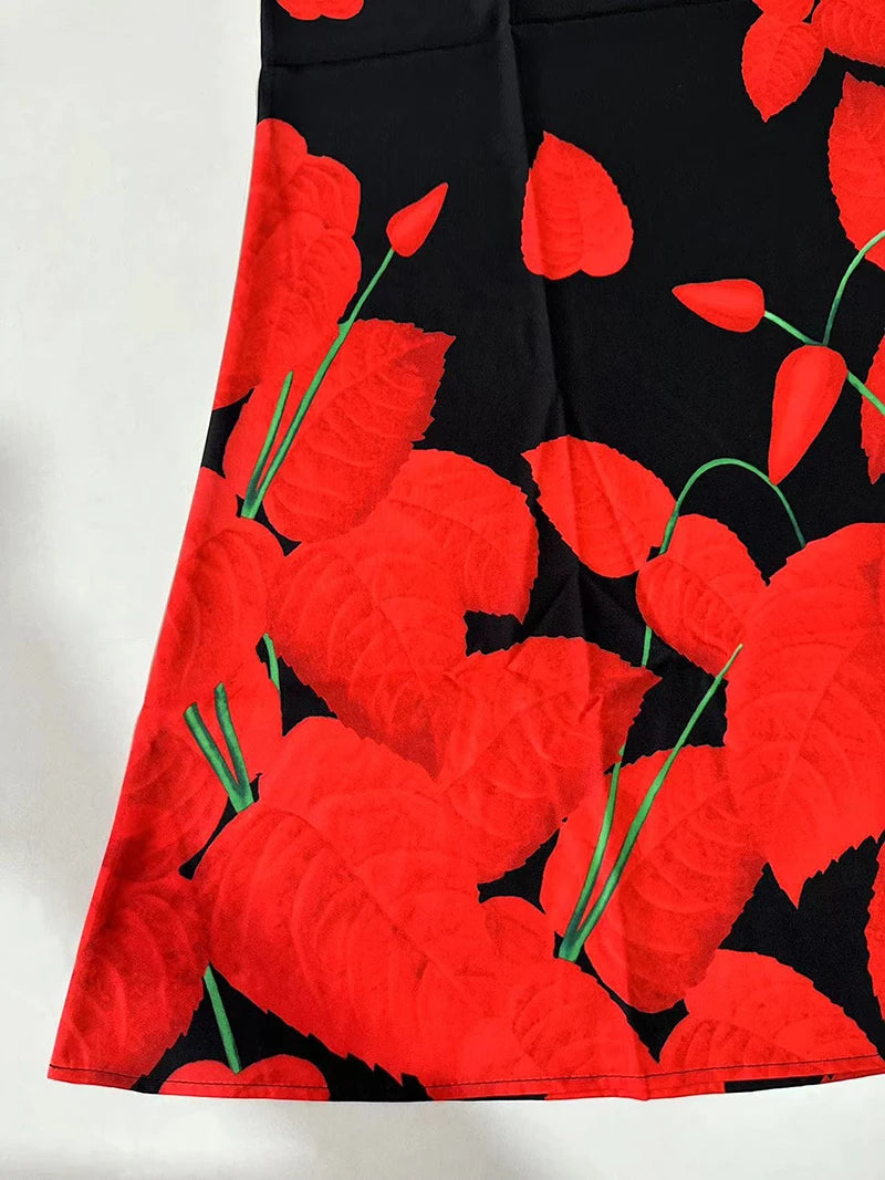 European & American Women’s V-Neck Sleeveless Printed Dress – Large Hem Foreign Trade Dress