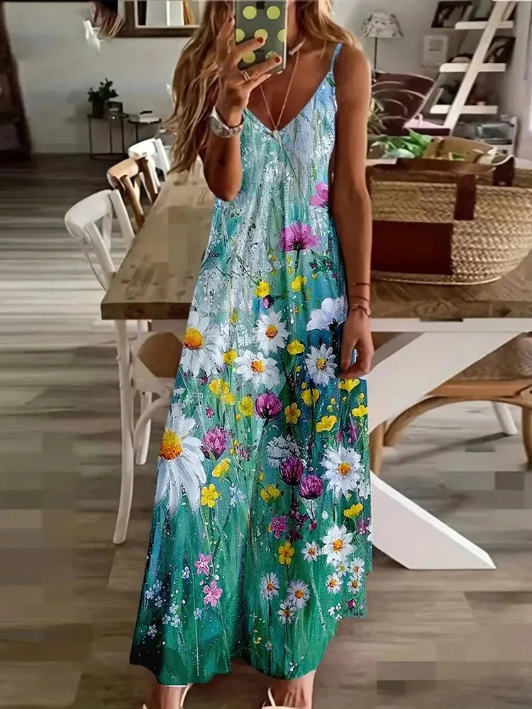 Hawaiian Floral Suspender Dress – Sexy V-Neck Party & Evening Dress
