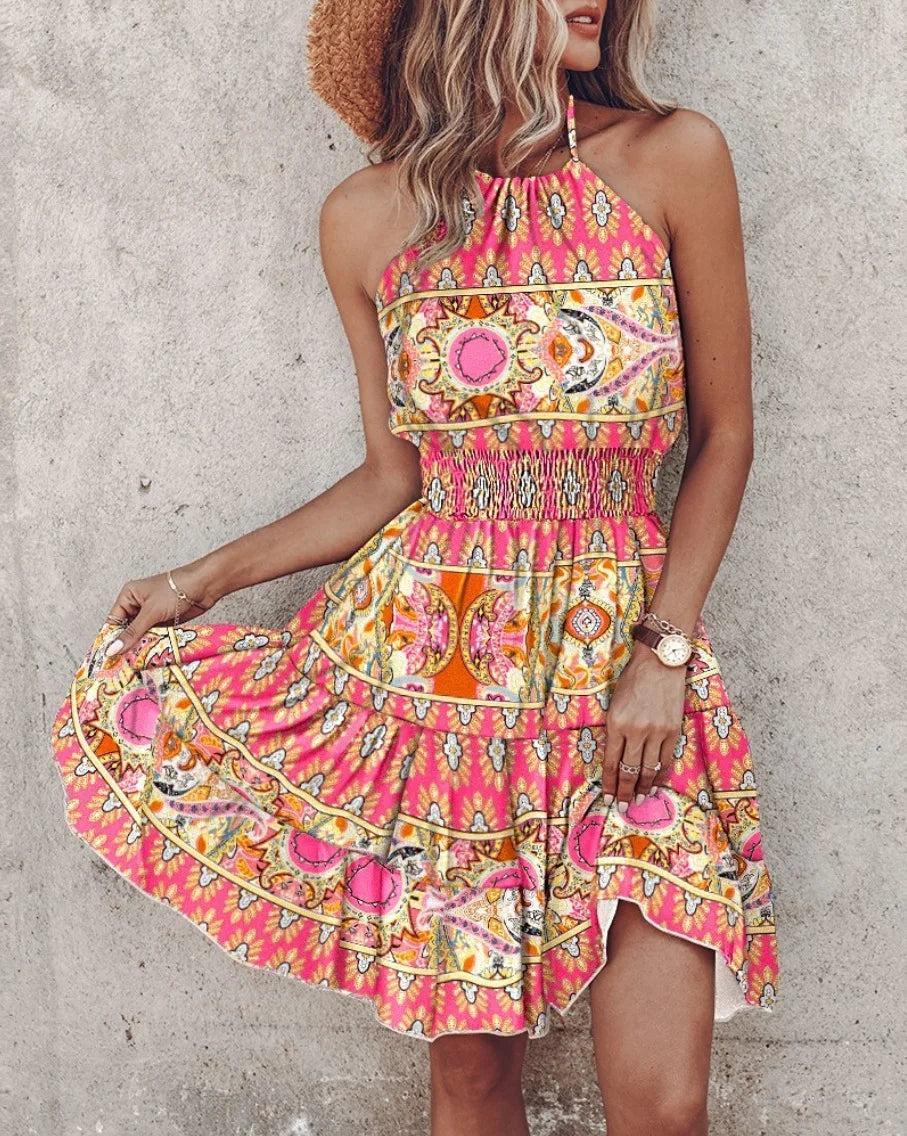 Sexy Summer Sleeveless Mini Dress with Irregular Print