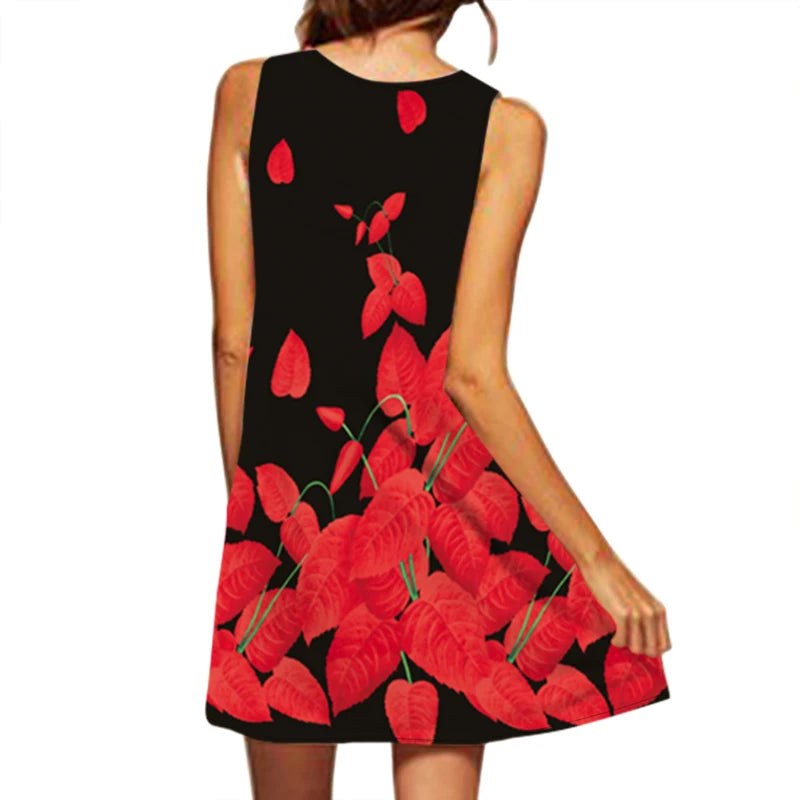 European & American Women’s V-Neck Sleeveless Printed Dress – Large Hem Foreign Trade Dress