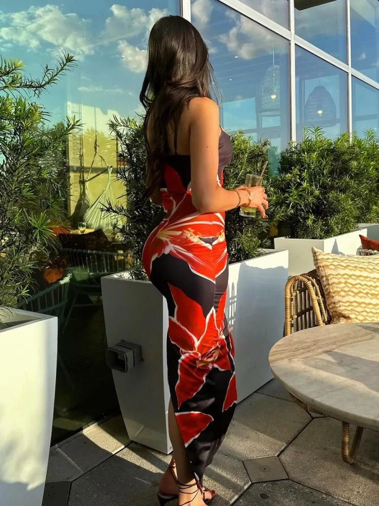 Robe longue imprimée d'été Tossy pour femme – Dos nu, taille haute, fines bretelles