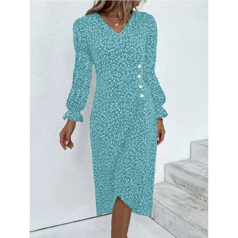 Robe midi plissée à fleurs élégante avec manches bouffantes et taille froncée