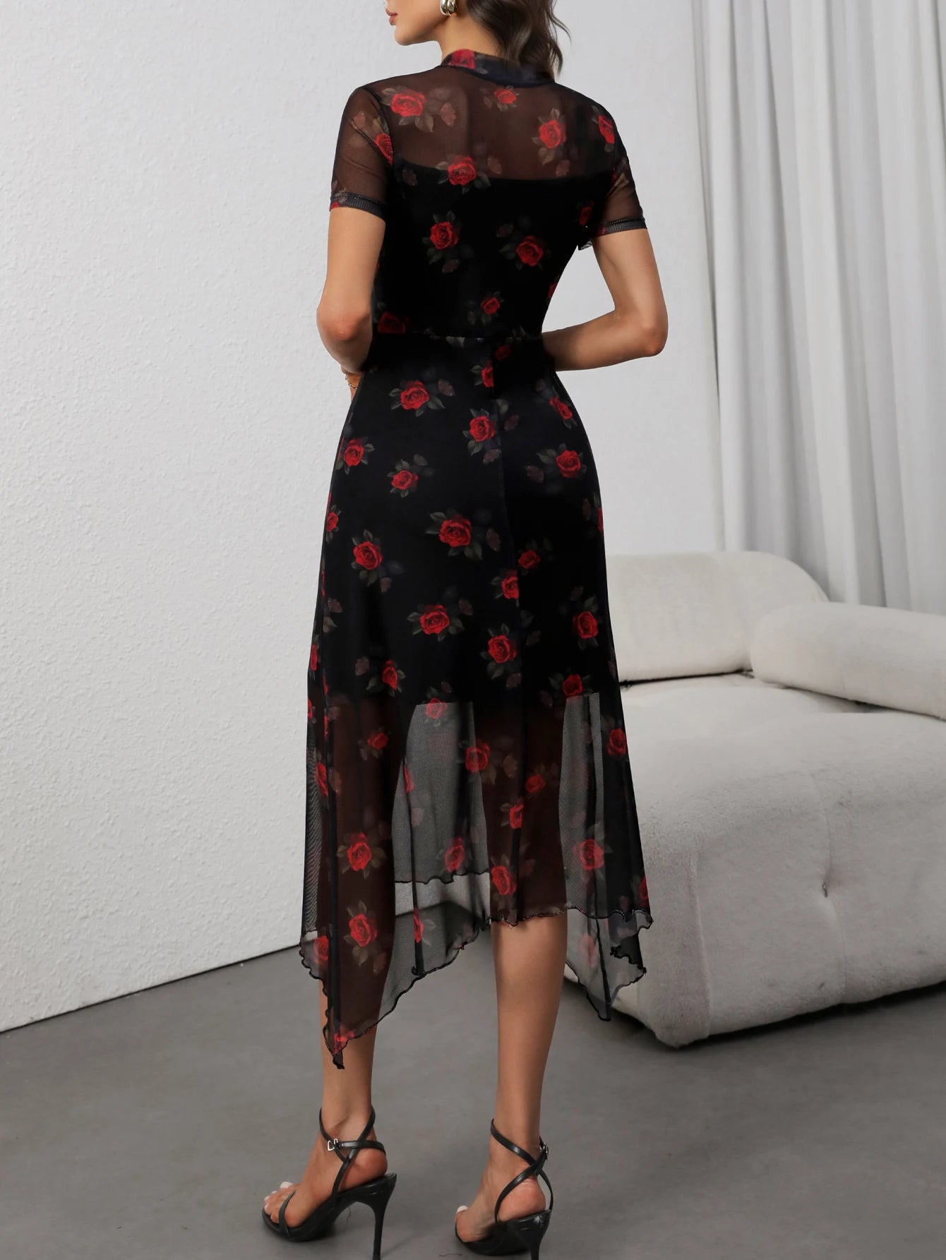 Gothic Dark Floral Mesh Patchwork Dress - Chic summer dress for women