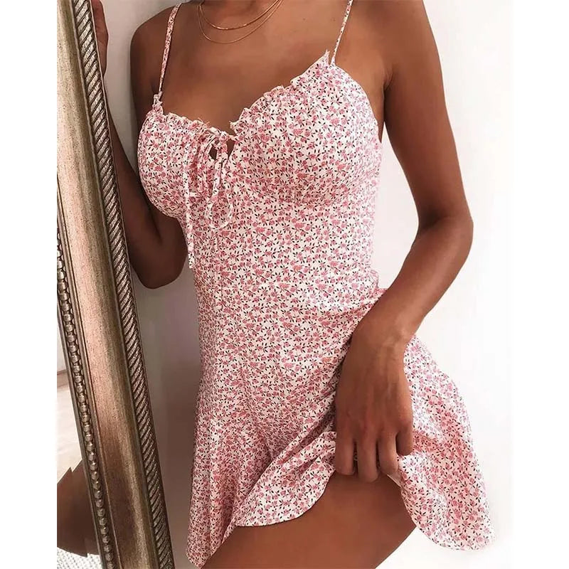 Floral Print A-Line Mini Dress – Sexy Strapless Backless Boho Beach Dress