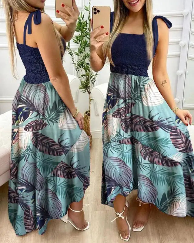 Robe longue fleurie à bretelles spaghetti – Robe portefeuille d'été pour la plage