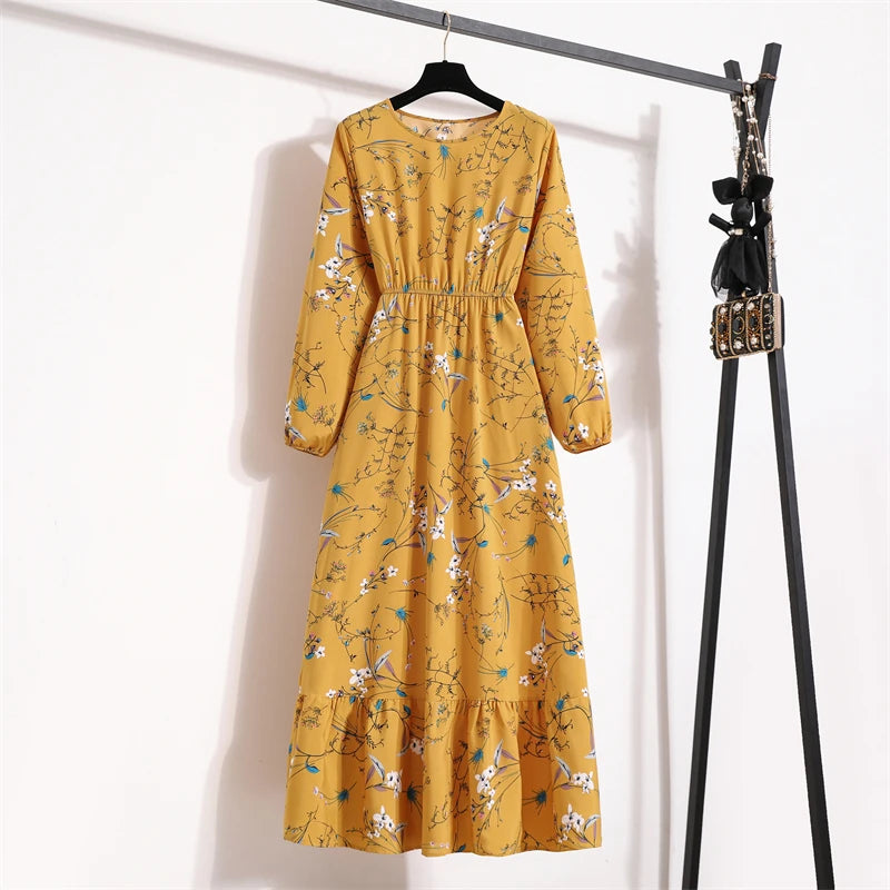 Spring Summer Women’s Floral Maxi Dress – Casual Full Sleeve Boho Beach Party Dress