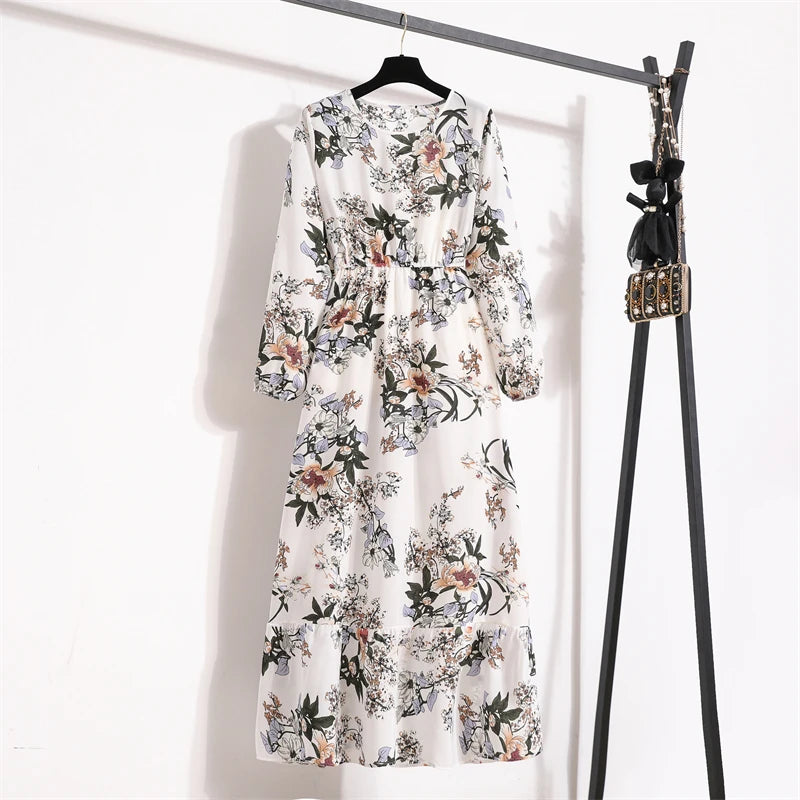 Spring Summer Women’s Floral Maxi Dress – Casual Full Sleeve Boho Beach Party Dress
