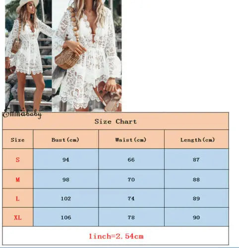 Sexy V-Neck Lace Beach Bikini Cover-Up – Boho Casual Summer Dress