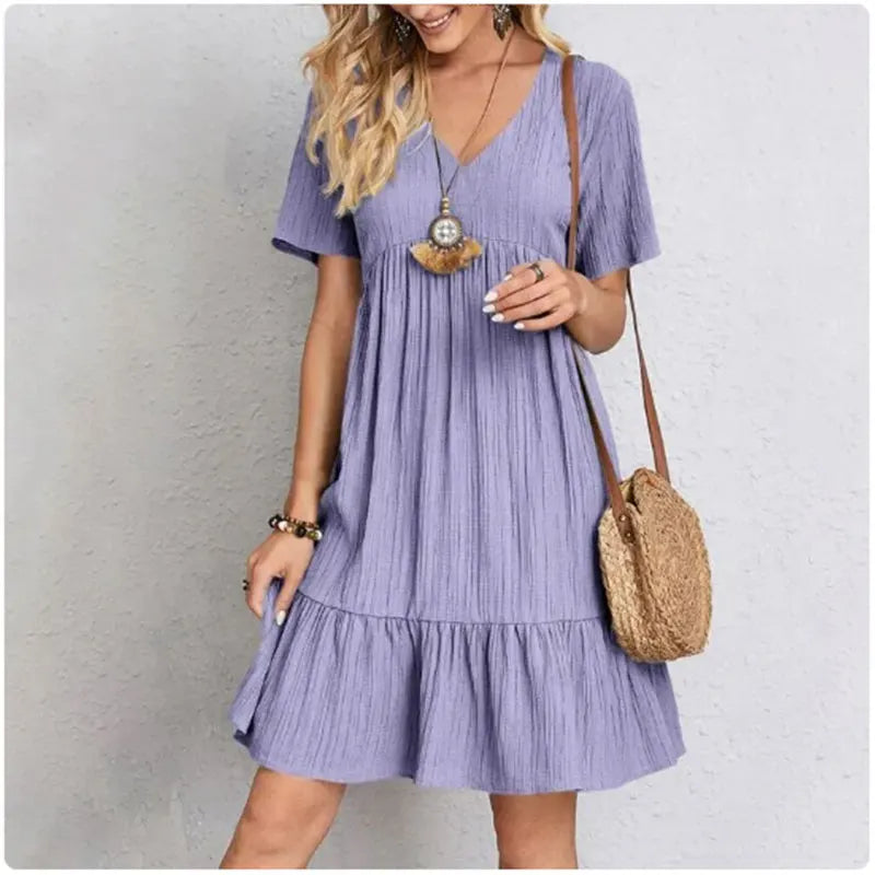 Women’s V-Neck Peplum Dress - Chic summer dress for women