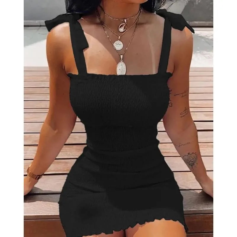 Summer Strapless Bow Mini Dress – Printed Sleeveless Commuter Dress