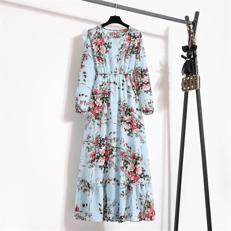 Spring Summer Women’s Floral Maxi Dress – Casual Full Sleeve Boho Beach Party Dress
