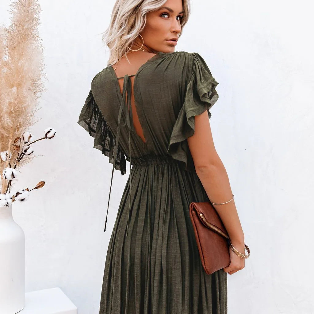 Summer Women’s V-Neck Kimono Bikini Cover-Up – Lace-Up Boho Beach Dress