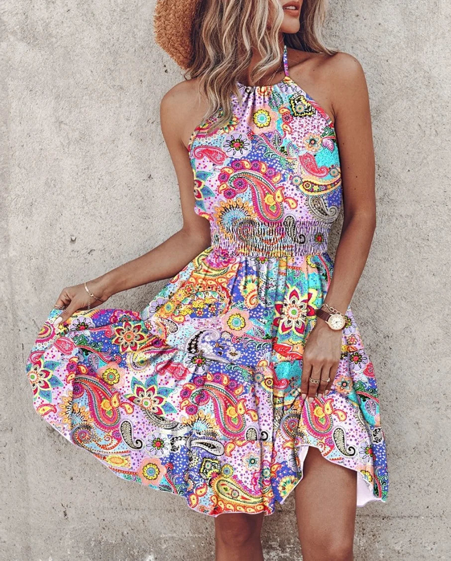 Sexy Summer Sleeveless Mini Dress with Irregular Print