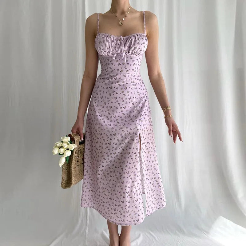 Robe moulante fleurie d'été – Robe longue élégante pour les vacances à la plage