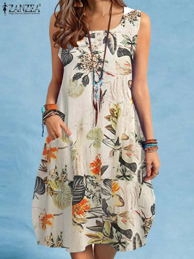 ZANZEA Bohemian Floral Beach Dress - Chic summer dress for women