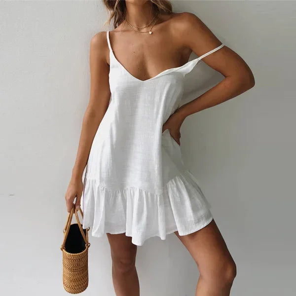 Robe mini sexy à volants et bretelles spaghetti pour femme