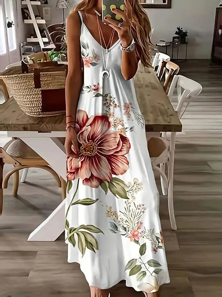 Hawaiian Floral Suspender Dress – Sexy V-Neck Party & Evening Dress