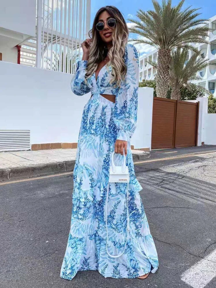 Nouvelle robe de soirée d'été européenne et américaine – Robe élégante à manches longues et ajourée pour femme