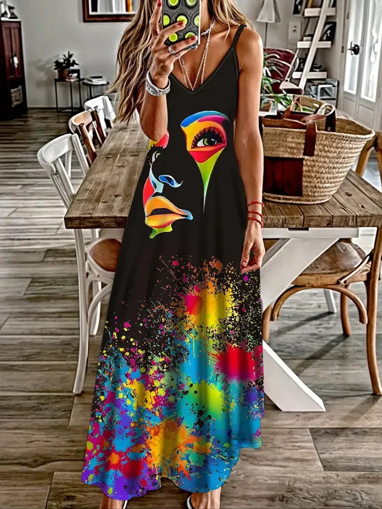 Hawaiian Floral Suspender Dress – Sexy V-Neck Party & Evening Dress