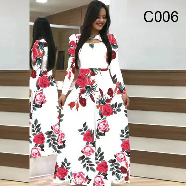 Robe à manches longues et imprimé floral pour femme, coupe ajustée et ajourée – Robe printemps-automne
