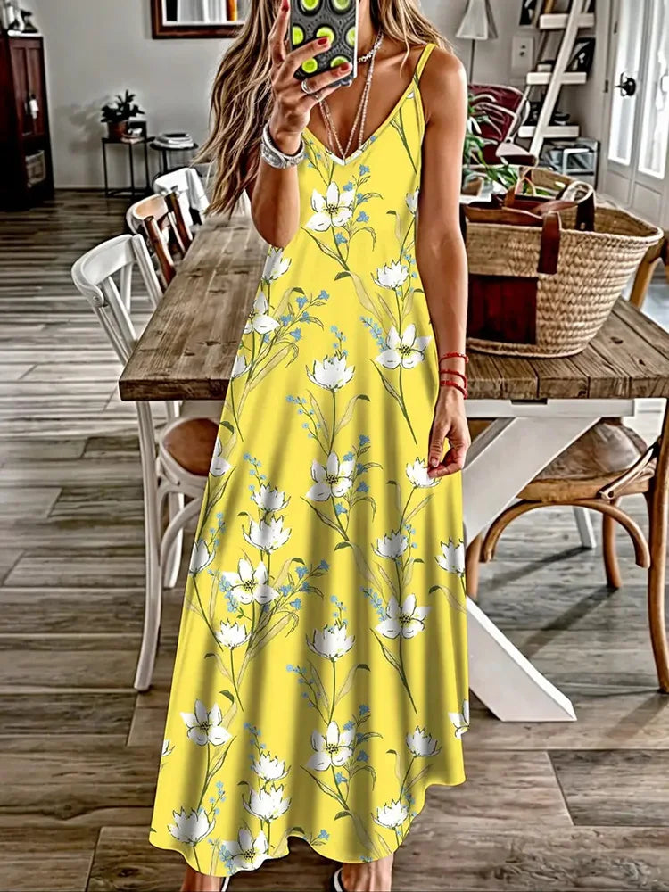 Hawaiian Floral Suspender Dress – Sexy V-Neck Party & Evening Dress