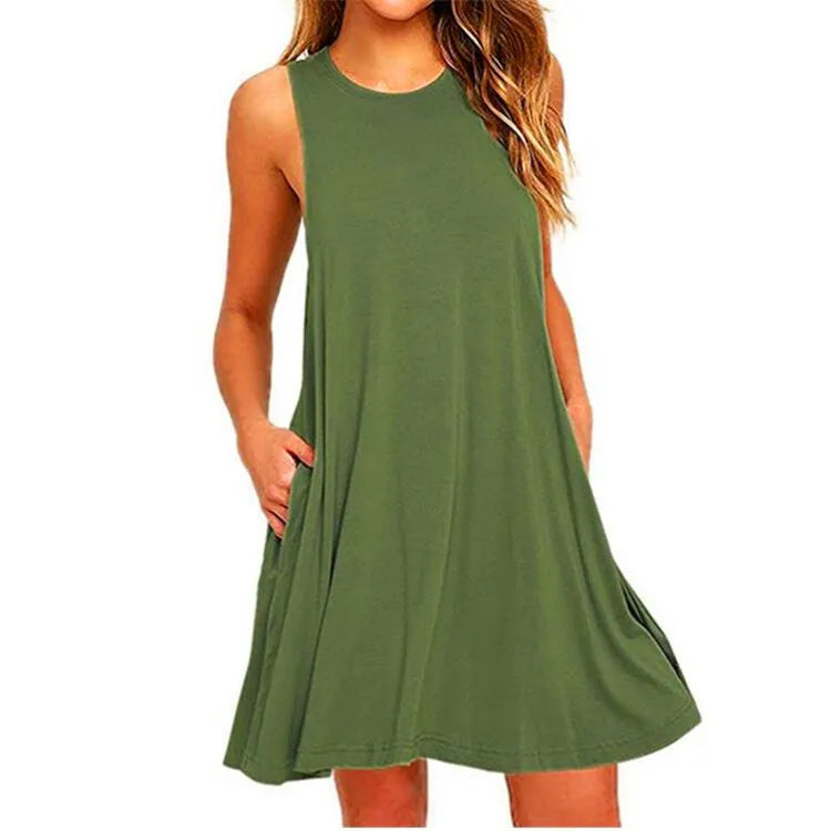 Loose Fit Swing T-Shirt Dress – Women’s Summer Casual Dress with Pockets and Beach Cover-Up