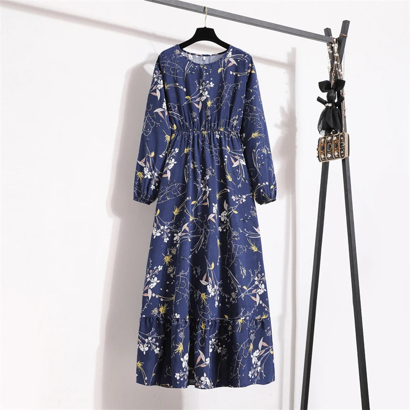 Spring Summer Women’s Floral Maxi Dress – Casual Full Sleeve Boho Beach Party Dress