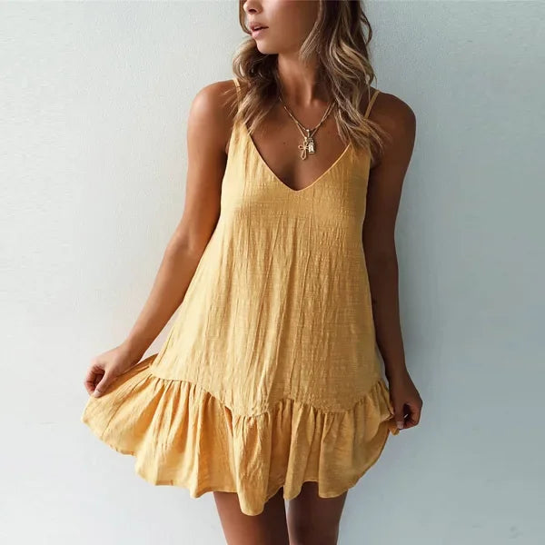 Robe mini sexy à volants et bretelles spaghetti pour femme