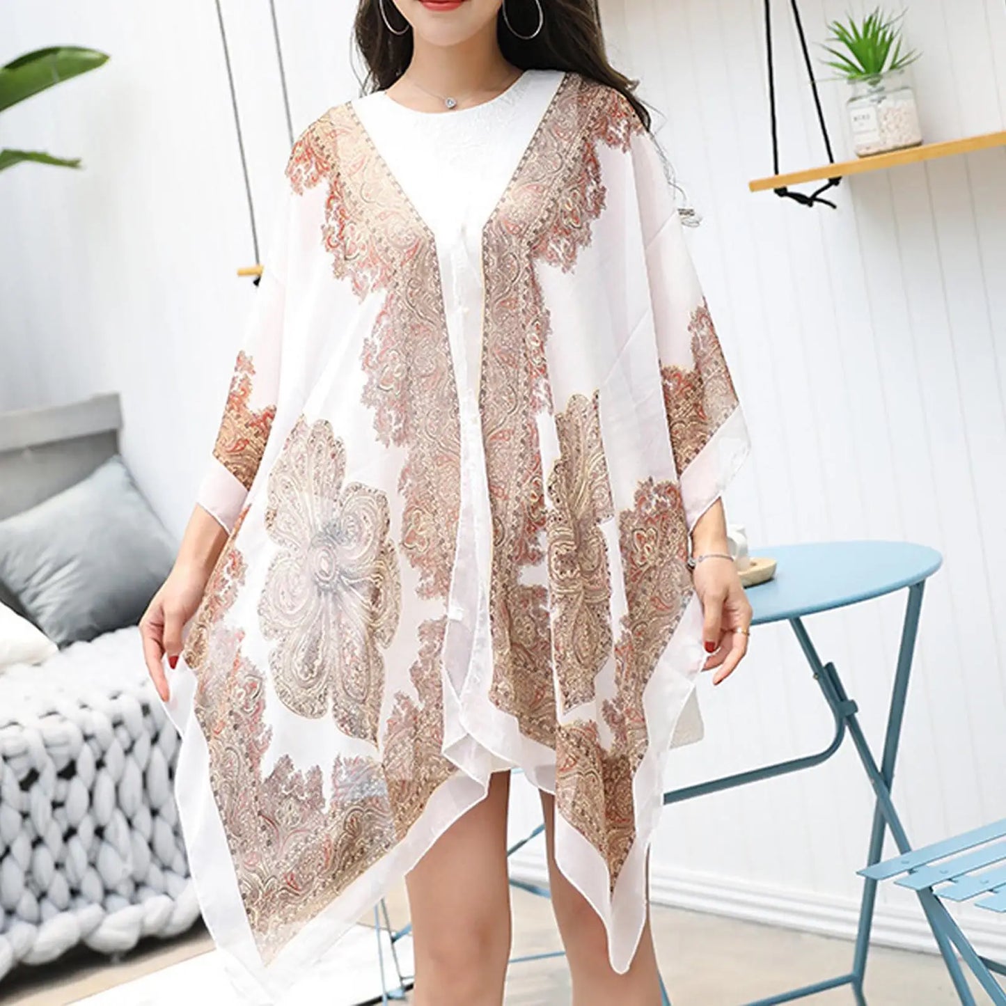 Women’s Chiffon Kaftan Beach Cover-Up – Loose Tunic Dress for Swimwear & Resort Wear