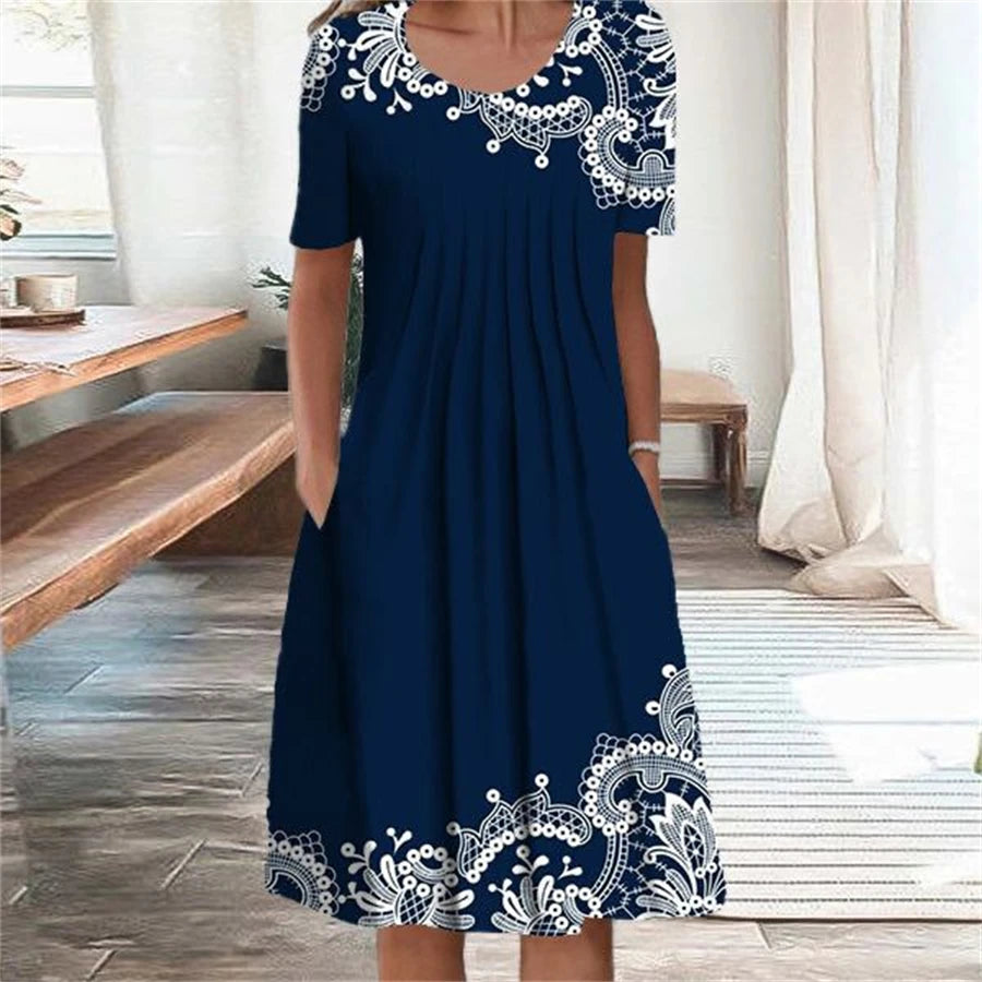 Elegant Casual Women’s Dress – Short Sleeve Loose Fit Weekend & Holiday Dress
