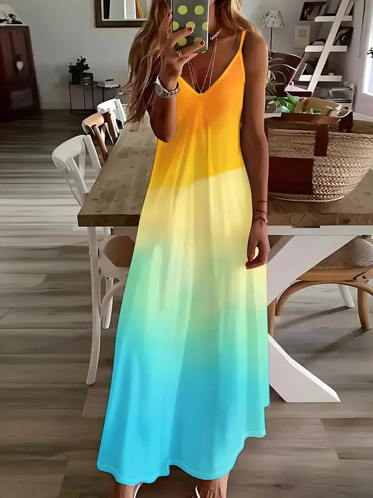 Hawaiian Floral Suspender Dress – Sexy V-Neck Party & Evening Dress