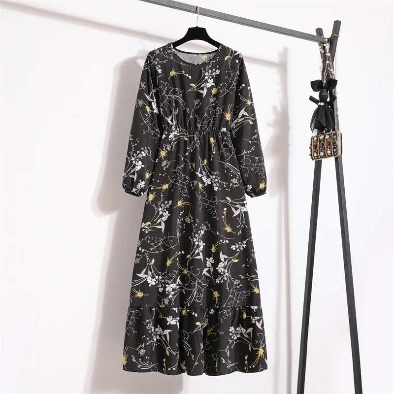 Spring Summer Women’s Floral Maxi Dress – Casual Full Sleeve Boho Beach Party Dress