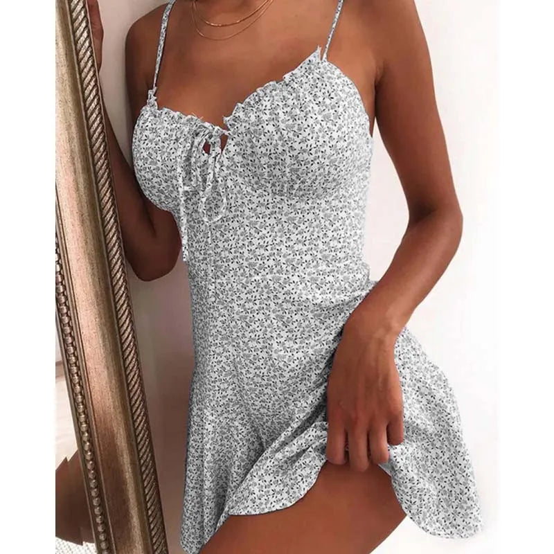 Floral Print A-Line Mini Dress – Sexy Strapless Backless Boho Beach Dress