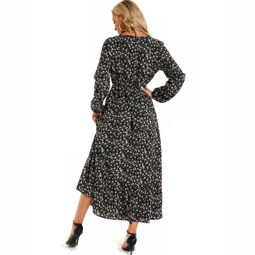 Bohemian Floral Maxi Dress for Women – Spring Summer Casual Long Sleeve Beach Dress