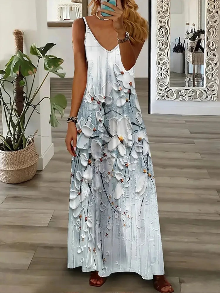 Hawaiian Floral Suspender Dress – Sexy V-Neck Party & Evening Dress