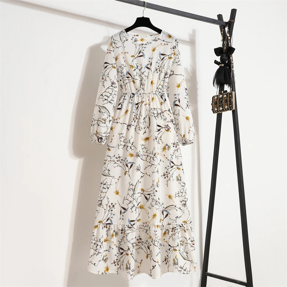 Spring Summer Women’s Floral Maxi Dress – Casual Full Sleeve Boho Beach Party Dress