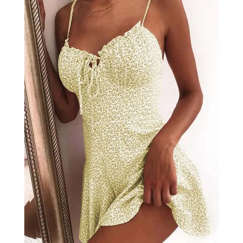 Floral Print A-Line Mini Dress – Sexy Strapless Backless Boho Beach Dress