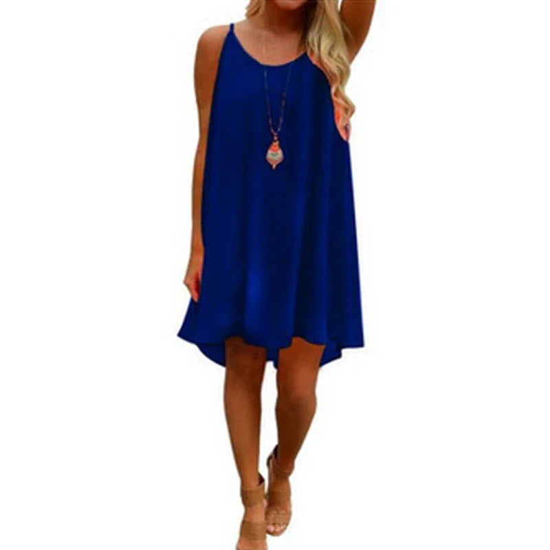 Loose Casual Summer Mini Dress – Sleeveless Spaghetti Strap Hollow-Out Bodycon