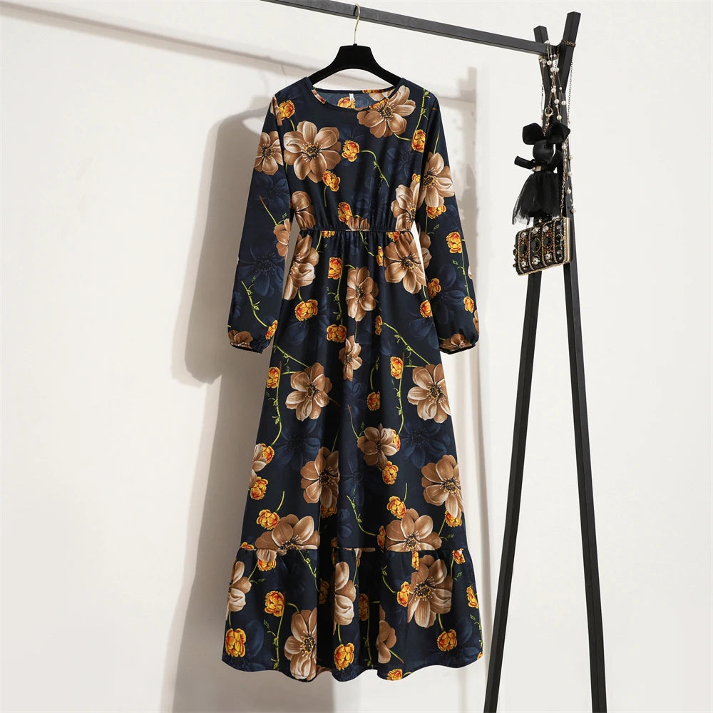 Spring Summer Women’s Floral Maxi Dress – Casual Full Sleeve Boho Beach Party Dress