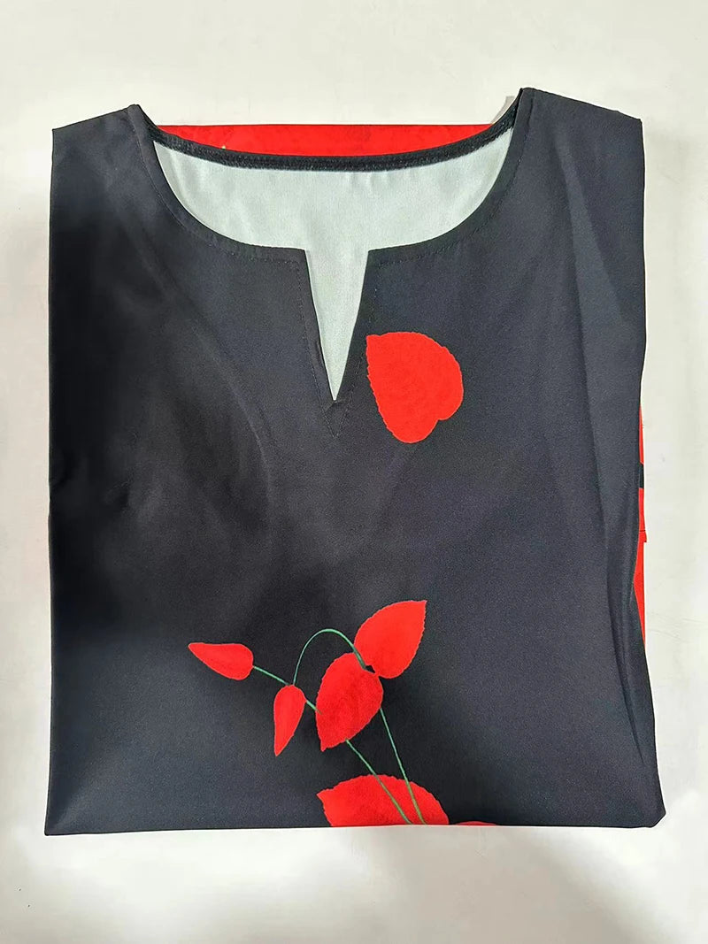 European & American Women’s V-Neck Sleeveless Printed Dress – Large Hem Foreign Trade Dress