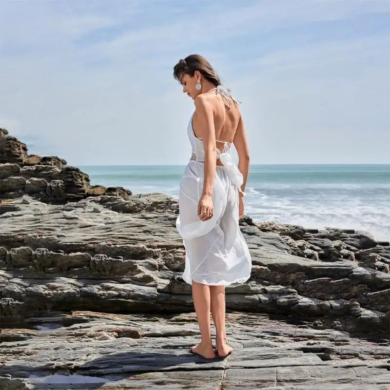 Elegant White Beach Cover Up – Sleeveless Sun Protection Dress for Women