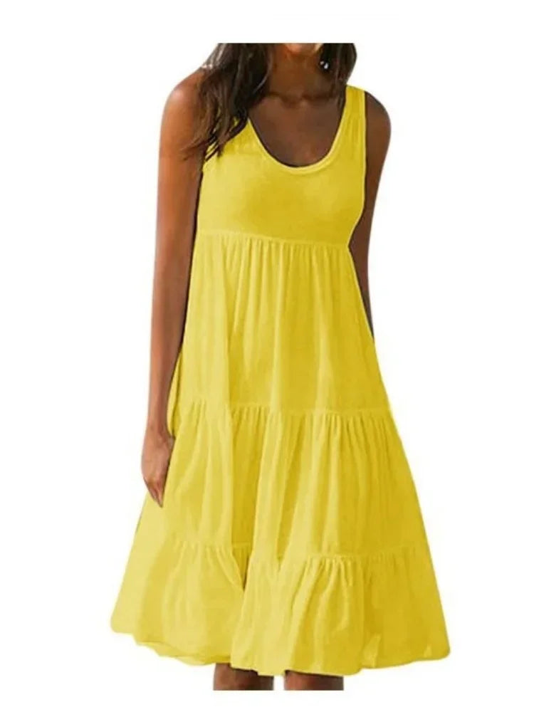 Oversized O-Neck Sleeveless Ruffle Loose Beach Dress – Boho Plus Size Sundress