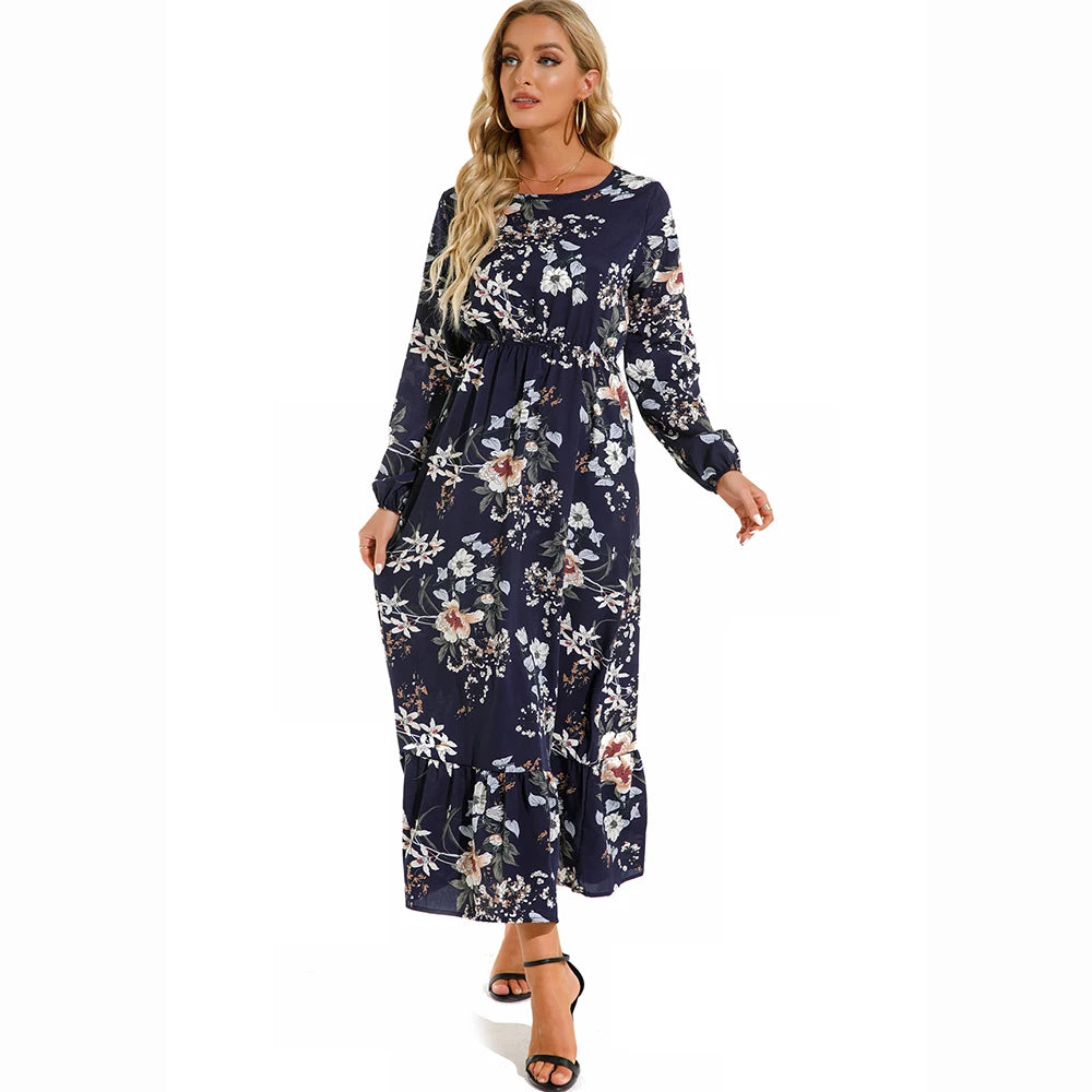 Bohemian Floral Maxi Dress for Women – Spring Summer Casual Long Sleeve Beach Dress