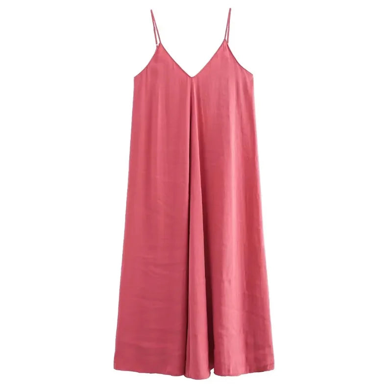 TRAF Black Slip Dress for Women – Loose Fit, Backless, Sleeveless Long Summer Dress